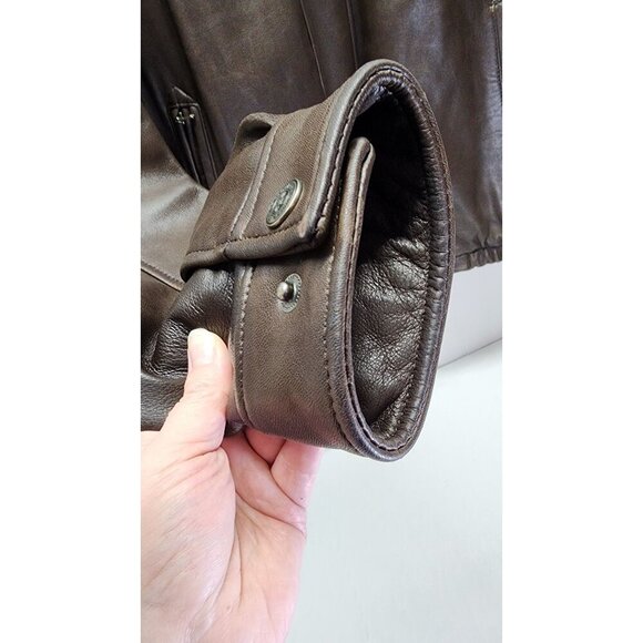Genuine Leather Brown Jacket By Weatherproof With Zip Pockets & Button Cuffs - Picture 5 of 13